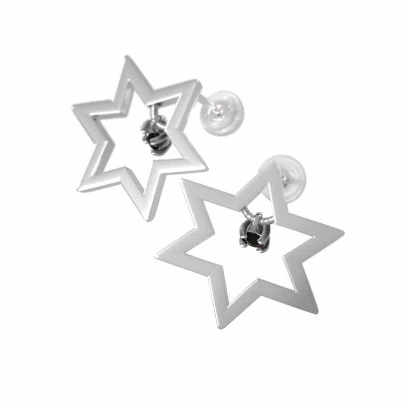 ブラックダイア 六芒星 ピアス 一粒石 大サイズ 4月の誕生石 スター 18金ホワイトゴールドの画像