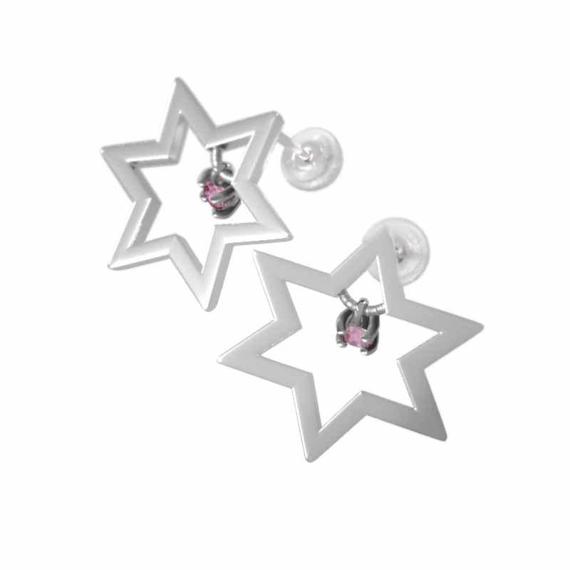 ジュエリーピアス 六芒星 10月の誕生石 一粒石 大サイズ 18金ホワイトゴールド ピンクトルマリン スターの画像