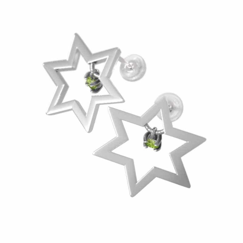 8月の誕生石 ジュエリーピアス 大サイズ 白金（プラチナ）900 一粒石 スター ペリドット 六芒星の画像