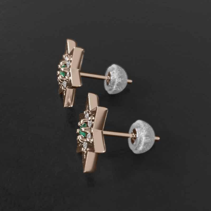 ジュエリーピアス エメラルド 小サイズ 六芒星 スター k18ピンクゴールド 5月の誕生石の画像