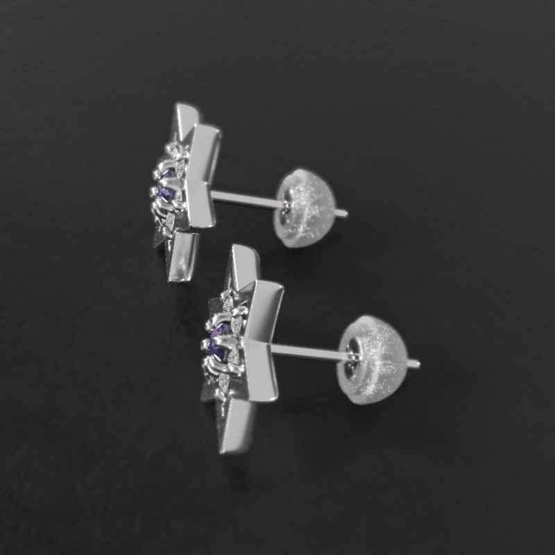 小サイズ アメジスト(紫水晶) ピアス 2月誕生石 スター 18金ホワイトゴールド 六芒星の画像
