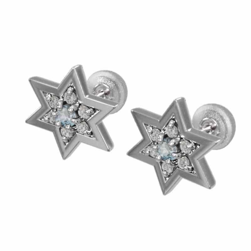 スター 3月の誕生石 六芒星 k18ホワイトゴールド 小サイズ ピアス アクアマリンの画像