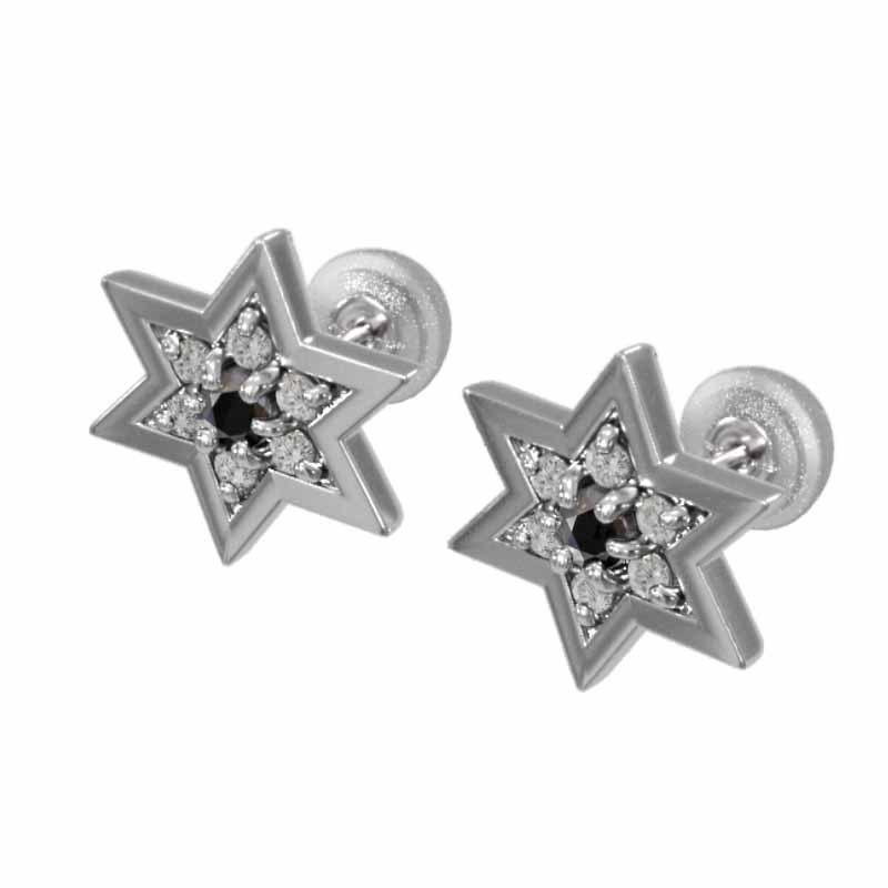 4月の誕生石 k18ホワイトゴールド 六芒星 ピアス 小サイズ ブラックダイヤモンド スターの画像