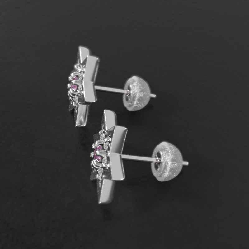 六芒星 スター ピンクサファイヤ 9月誕生石 ジュエリーピアス 小サイズ k18ホワイトゴールドの画像