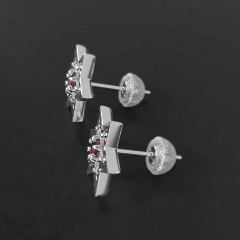 六芒星 ジュエリーピアス スター 小サイズ ルビー k18ホワイトゴールド 7月の誕生石の画像