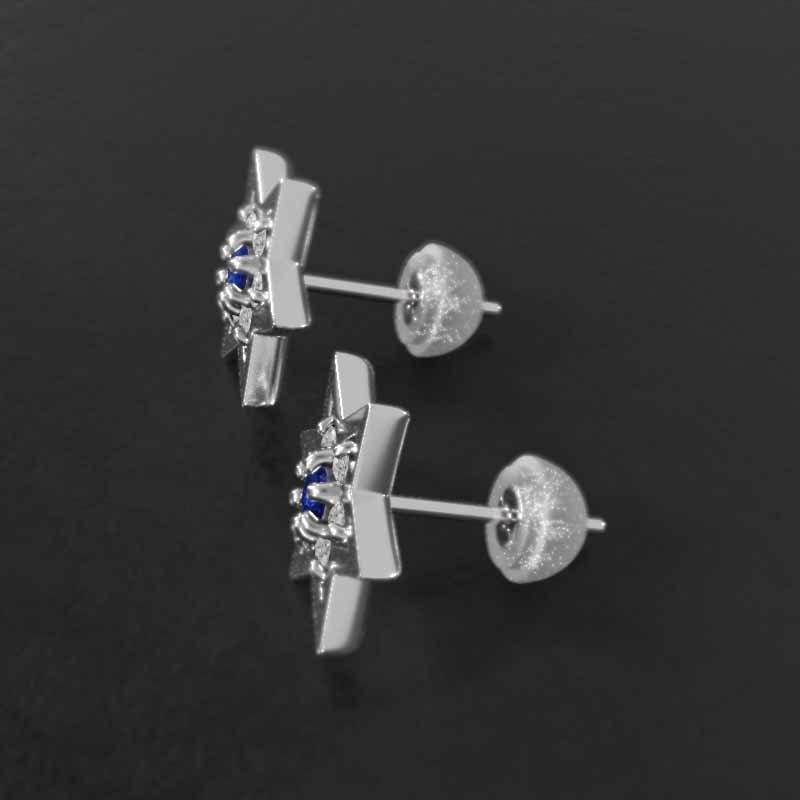 k18ホワイトゴールド ジュエリーピアス 六芒星 小サイズ ブルーサファイア スター 9月の誕生石の画像