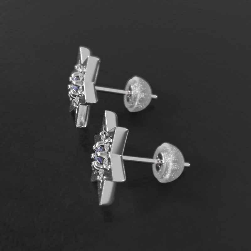 12月誕生石 小サイズ タンザナイト ジュエリーピアス スター 六芒星 18金ホワイトゴールドの画像