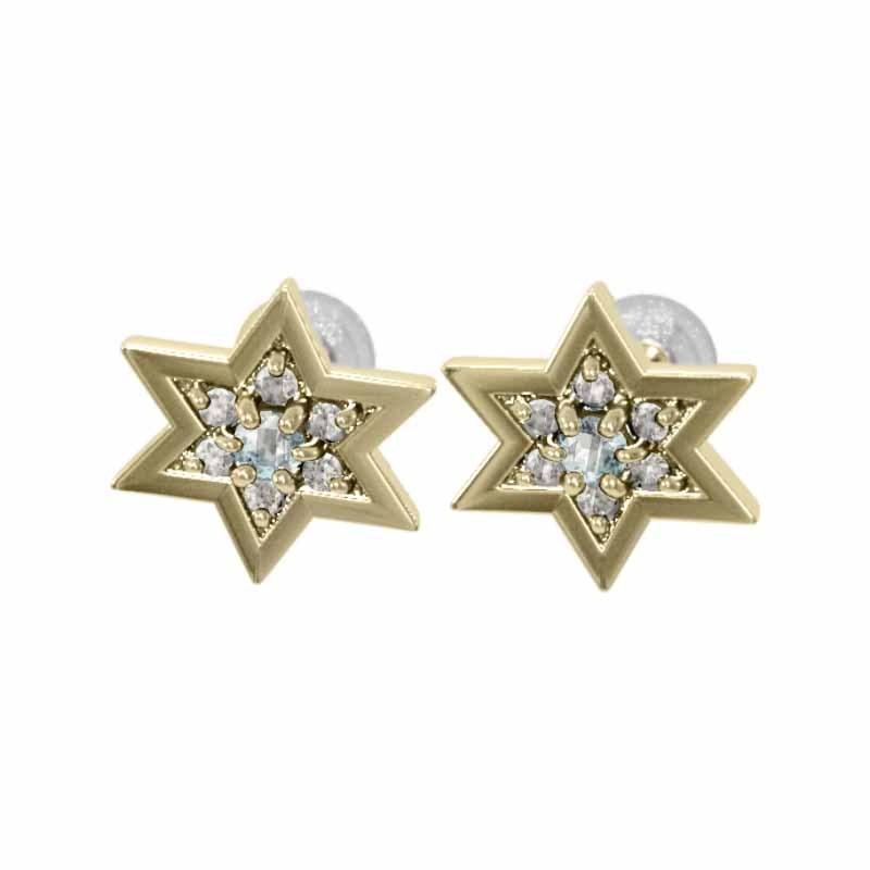 六芒星 3月の誕生石 18金イエローゴールド 小サイズ スター アクアマリン ジュエリーピアスの画像