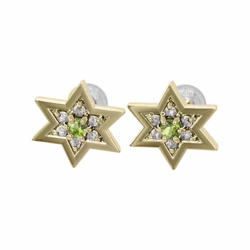 K18 8月の誕生石 六芒星 スター 小サイズ ジュエリーピアス ペリドットの画像