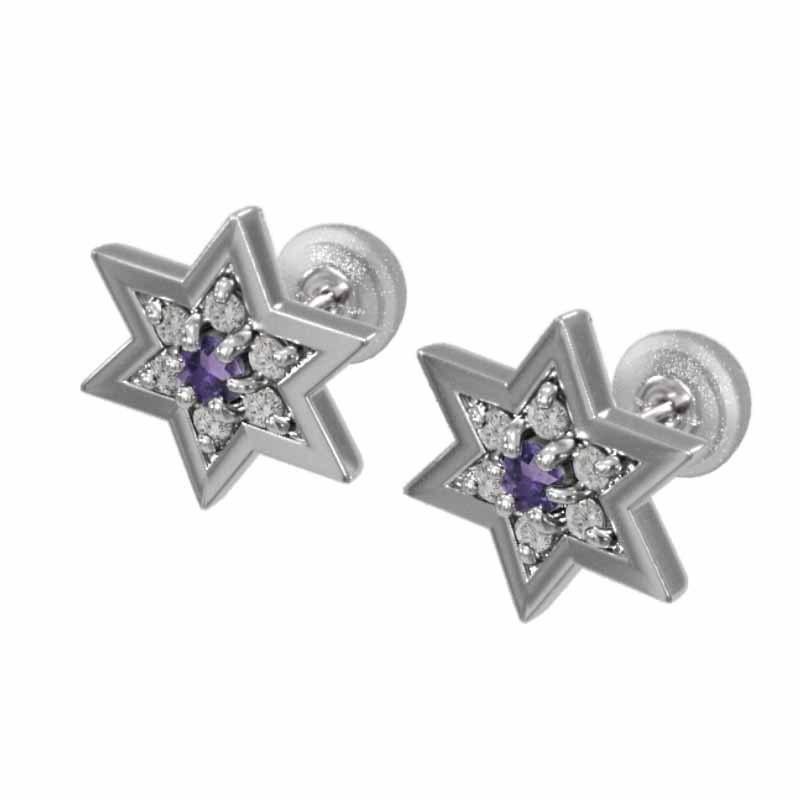 ピアス スター 六芒星 白金（プラチナ）900 2月誕生石 アメシスト(紫水晶) 小サイズの画像