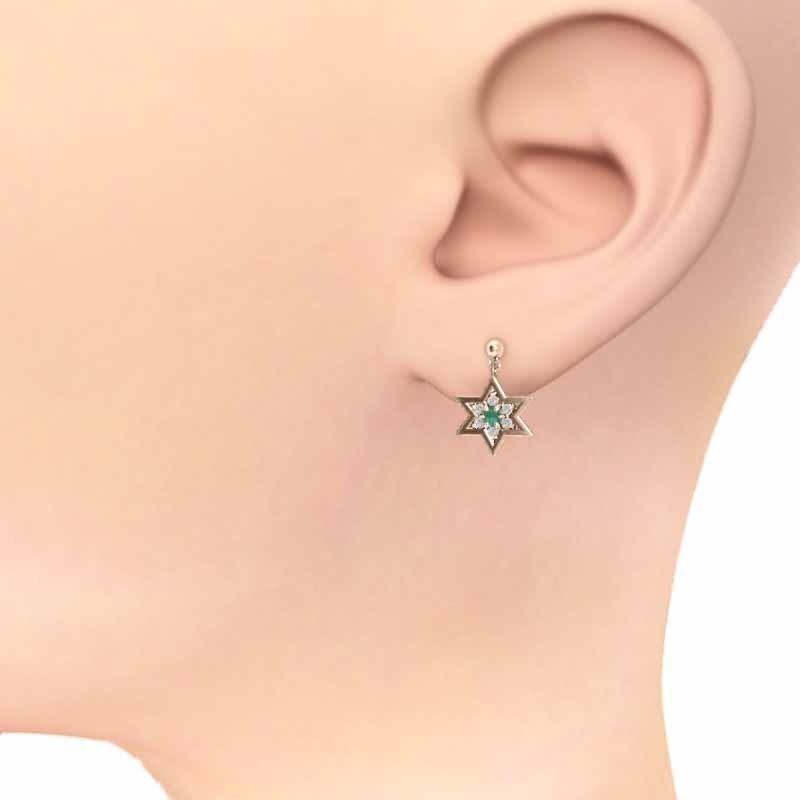 5月誕生石 18金ピンクゴールド ピアス 小サイズ スター 六芒星 エメラルドの画像