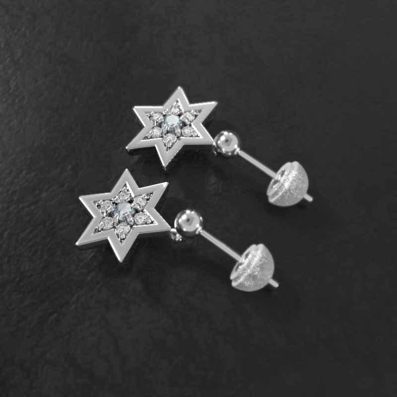スター 18金ホワイトゴールド 3月の誕生石 小サイズ 六芒星 ジュエリーピアス アクアマリンの画像