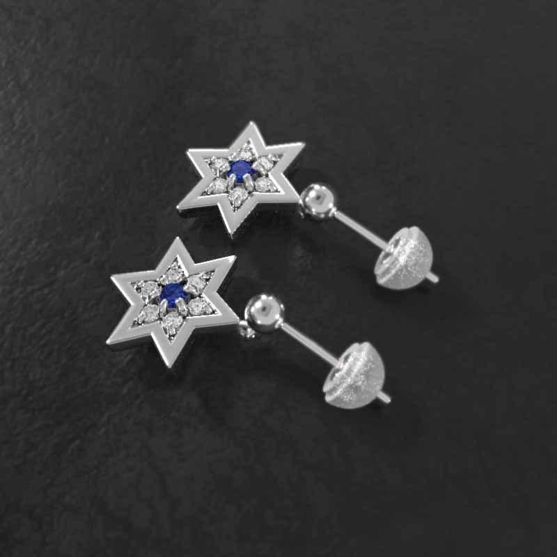 小サイズ スター 六芒星 ジュエリーピアス 18金ホワイトゴールド 9月の誕生石 サファイヤの画像