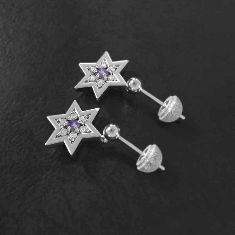 小サイズ ピアス アメシスト(紫水晶) 白金（プラチナ）900 六芒星 スター 2月の誕生石の画像