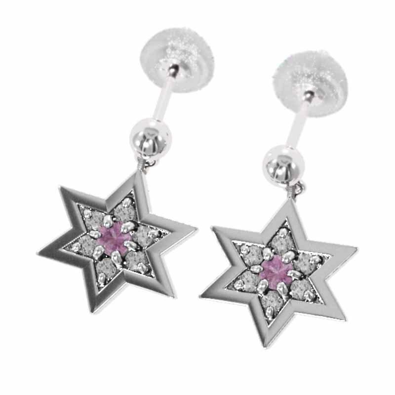 ペア ピアス Pt900 ヘキサグラム ピンクサファイヤ 天然ダイヤモンド キャッチ付き ブラタイプ 小サイズ