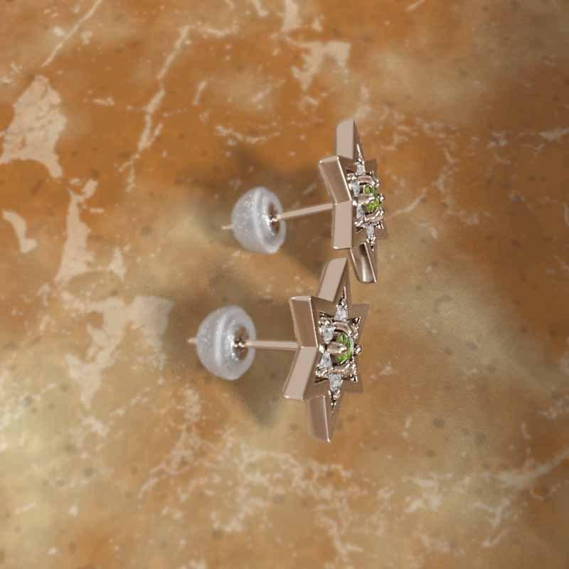 六芒星 中サイズ k18ピンクゴールド ジュエリーピアス 8月の誕生石 ペリドット スターの画像