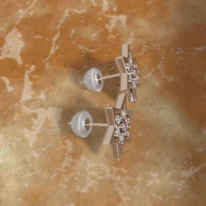 k18ピンクゴールド 六芒星 10月誕生石 ピンクトルマリン ジュエリーピアス 中サイズ スターの画像