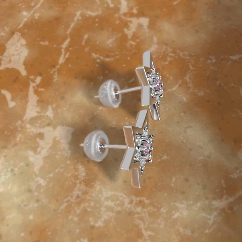 9月の誕生石 六芒星 18金ホワイトゴールド ピアス ピンクサファイヤ スター 中サイズの画像