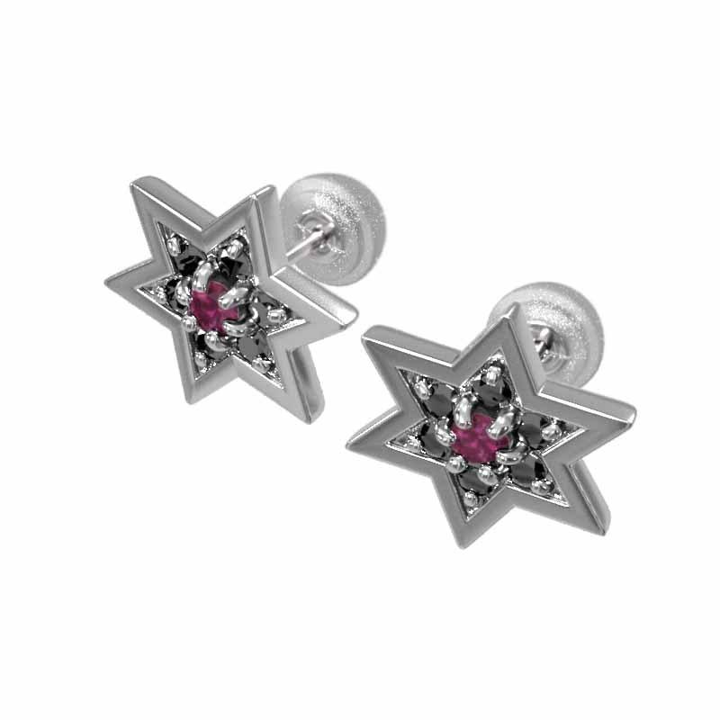 7月の誕生石 k18ホワイトゴールド 六芒星 中サイズ ジュエリーピアス ルビー スターの画像