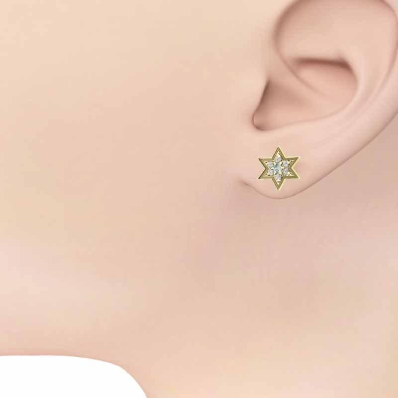 18金イエローゴールド 中サイズ スター 六芒星 3月の誕生石 ジュエリーピアス アクアマリンの画像