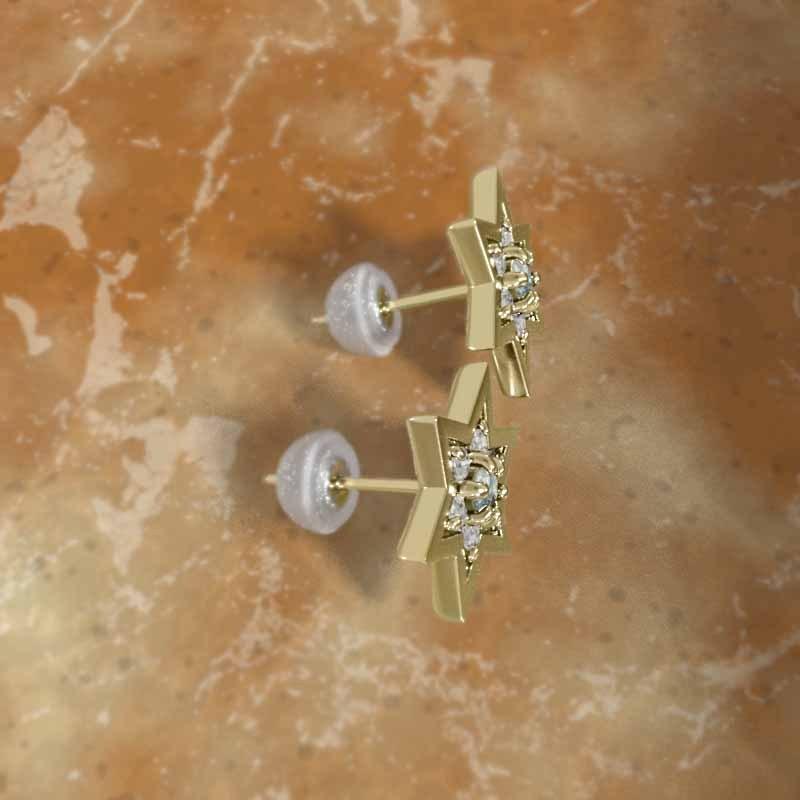 六芒星 中サイズ スター k18イエローゴールド 3月の誕生石 アクアマリン ピアスの画像