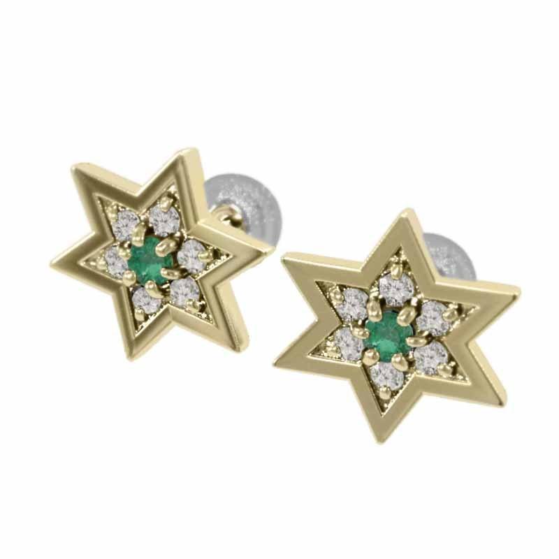 ジュエリーピアス 六芒星 18金イエローゴールド エメラルド 中サイズ スター 5月誕生石の画像