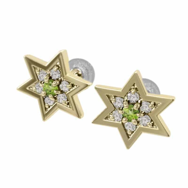 スター 8月の誕生石 中サイズ ペリドット ピアス k18イエローゴールド 六芒星の画像
