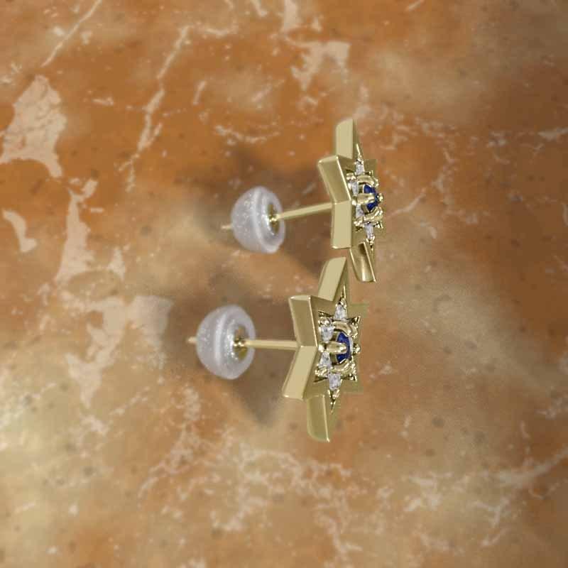 9月誕生石 k18イエローゴールド 六芒星 スター 中サイズ ジュエリーピアス ブルーサファイアの画像