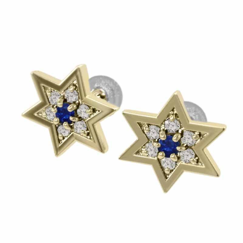 9月誕生石 k18イエローゴールド 六芒星 スター 中サイズ ジュエリーピアス ブルーサファイアの画像