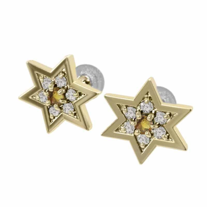 k18イエローゴールド 中サイズ 11月誕生石 スター ジュエリーピアス 六芒星 シトリン(黄水晶)の画像