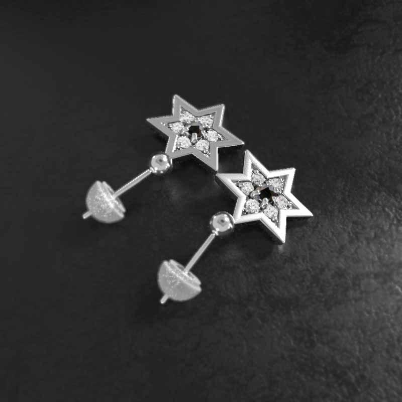 ブラックダイヤモンド 六芒星 ジュエリーピアス スター k18ホワイトゴールド 中サイズ 4月の誕生石の画像