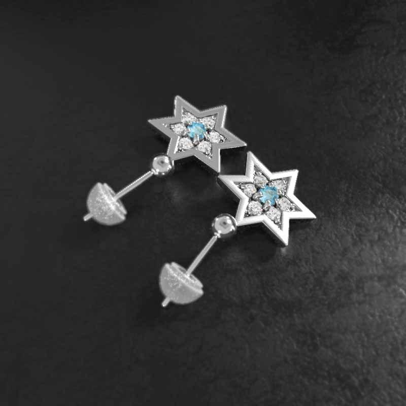 スター 六芒星 k18ホワイトゴールド 11月の誕生石 中サイズ ピアス ブルートパーズの画像
