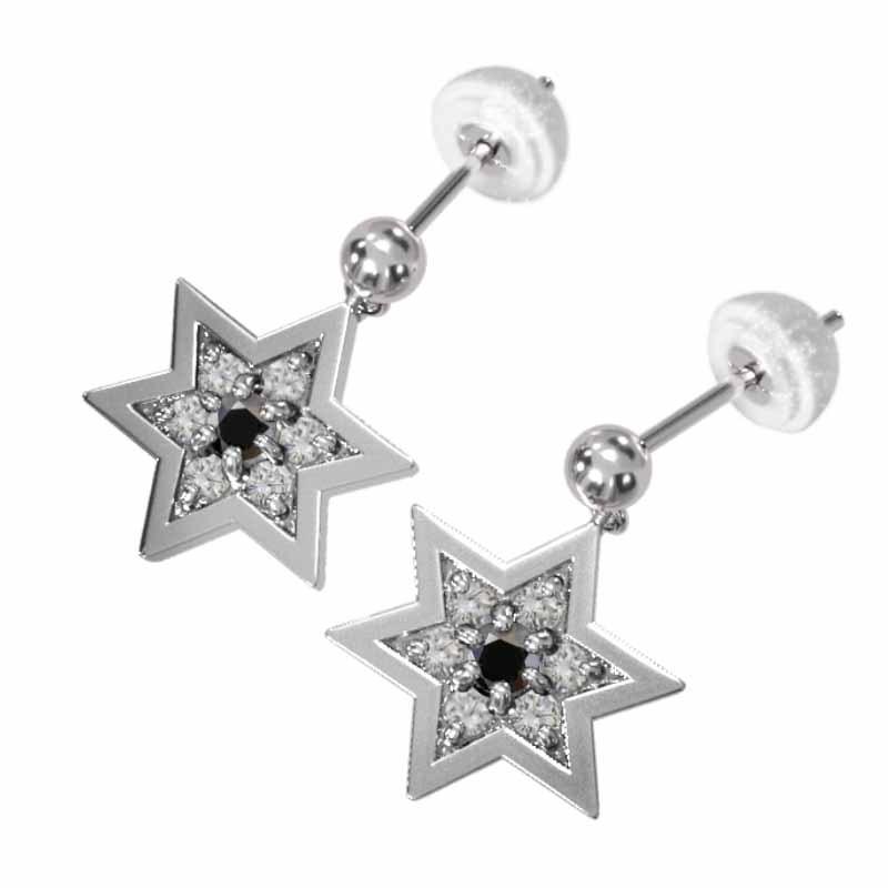 4月誕生石 ブラックダイアモンド スター 中サイズ Pt900 ジュエリーピアス 六芒星の画像