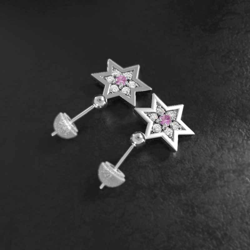 中サイズ Pt900 9月誕生石 ピアス 六芒星 ピンクサファイヤ スターの画像