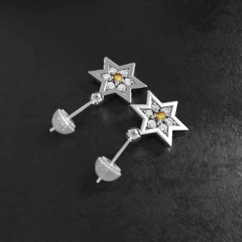 スター シトリン 11月の誕生石 中サイズ 六芒星 プラチナ900 ピアスの画像
