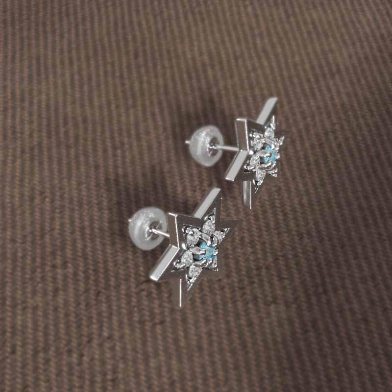 六芒星 Pt900 ピアス ブルートパーズ(青) 大サイズ 11月誕生石 スターの画像