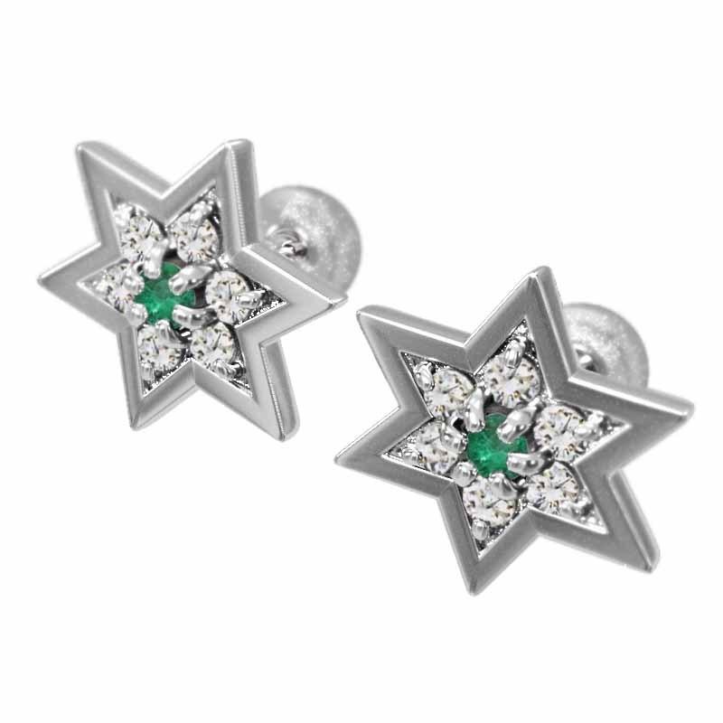 スター プラチナ900 エメラルド 六芒星 ピアス 5月誕生石 大サイズの画像