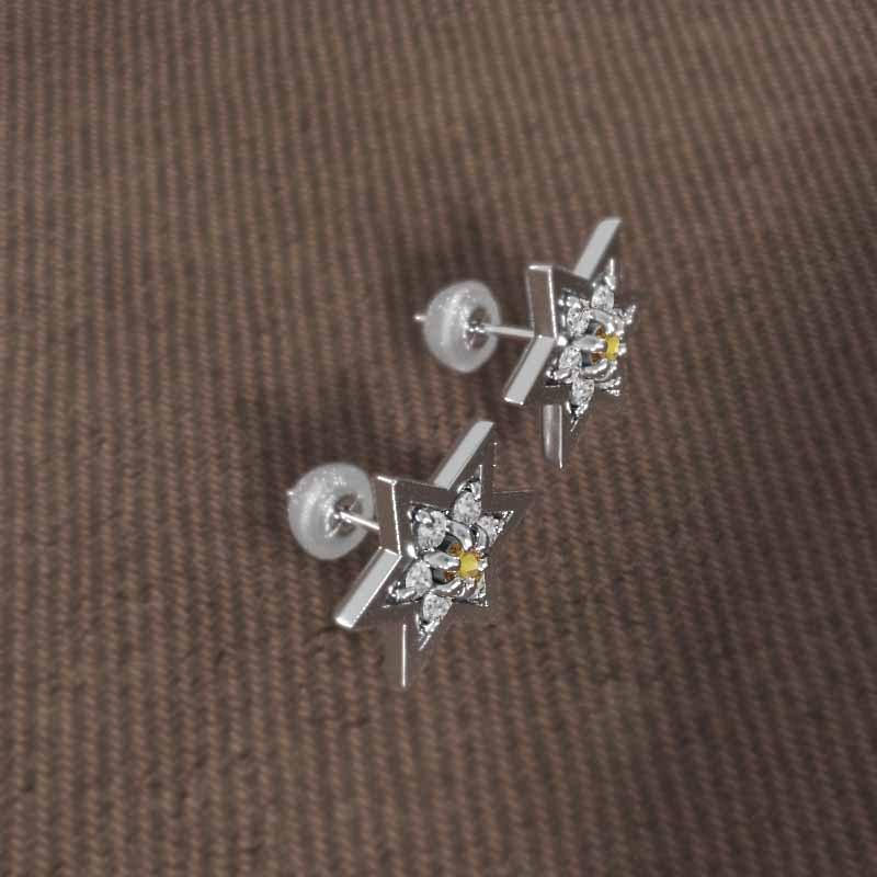 黄水晶)シトリン 天然ダイヤモンド ペア ピアス ダビデの星 白金