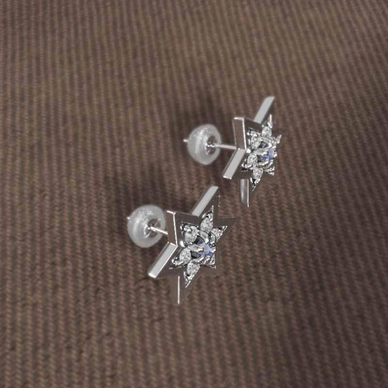 Pt900 スター ピアス タンザナイト 大サイズ 六芒星 12月の誕生石の画像