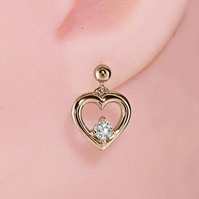 ピアス 約0.20カラット 一粒石 4月誕生石 ダイアモンド ハート k18ピンクゴールドの画像
