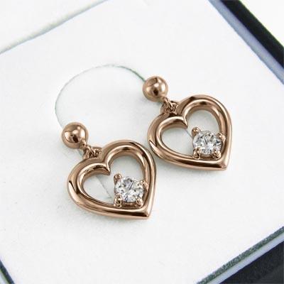 ピアス 約0.20カラット 一粒石 4月誕生石 ダイアモンド ハート k18ピンクゴールドの画像