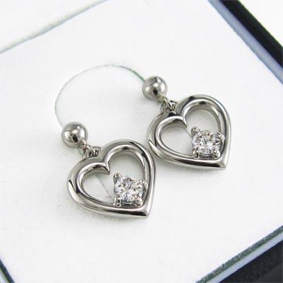 4月誕生石 ジュエリーピアス ダイアモンド ハート 約0.20カラット k18ホワイトゴールド 一粒石の画像