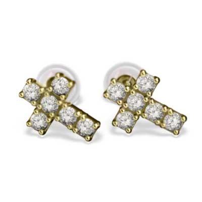 ジュエリーピアス 4月誕生石 ダイヤモンド k18イエローゴールド 約0.37カラット クロスの画像