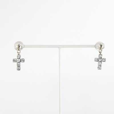 プラチナ900 天然ダイヤモンド ジュエリーピアス クロス 約0.37カラット 4月誕生石の画像