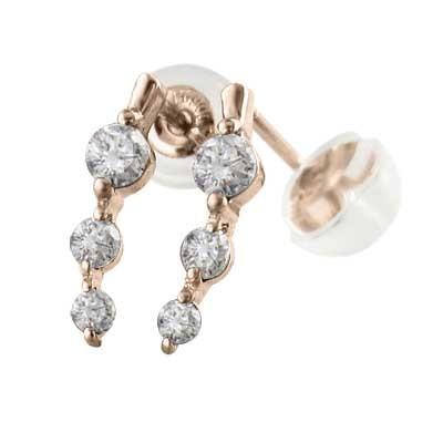 ペアピアス ピンクゴールドk18 ダイヤモンド 4月誕生石 キャッチ付き