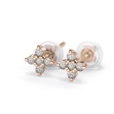 ダイヤモンド ファイブストーン 4月誕生石 ジュエリーピアス k18ピンクゴールド クロス 約0.10カラットの画像