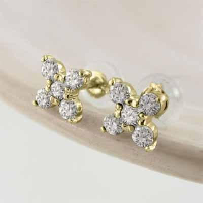 ファイブストーン 4月誕生石 ジュエリーピアス クロス k18イエローゴールド ダイヤモンド 約0.24カラットの画像