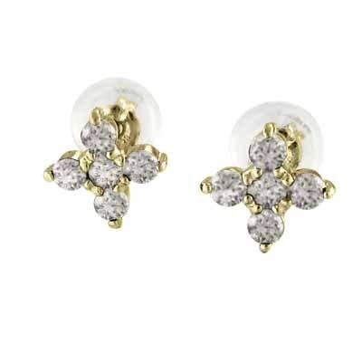 ファイブストーン 4月誕生石 ジュエリーピアス クロス k18イエローゴールド ダイヤモンド 約0.24カラットの画像