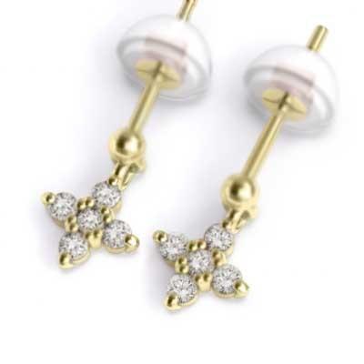 ファイブストーン k18イエローゴールド クロス ジュエリーピアス 4月誕生石 約0.10カラット ダイヤモンドの画像