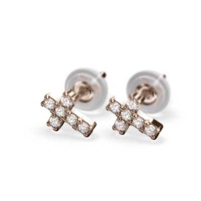 ピンクゴールドk18 ペア ピアス クロス ジュエリー 4月誕生石 天然ダイヤモンド キャッチ付き